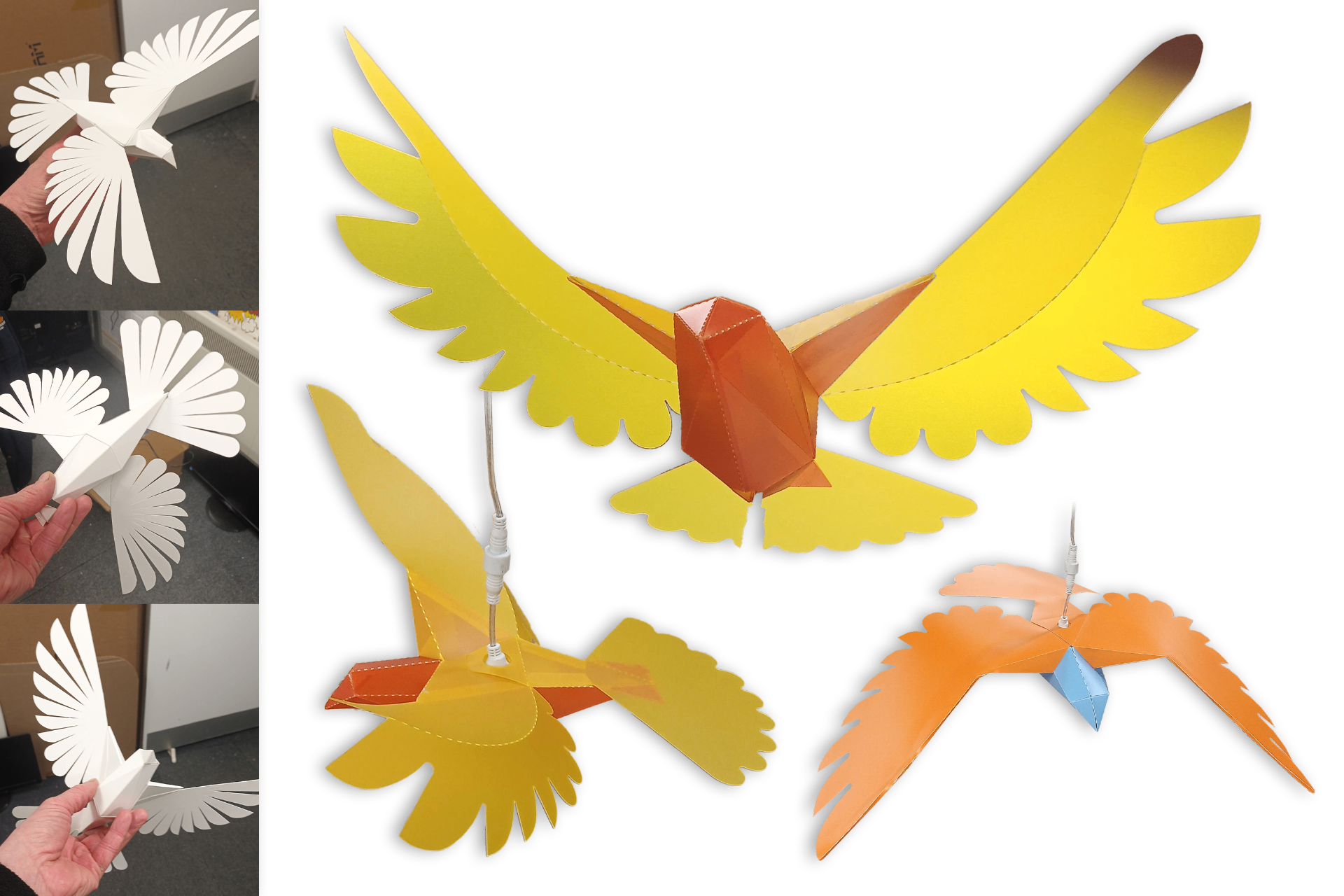 Decorative bird sculptures in cardboard