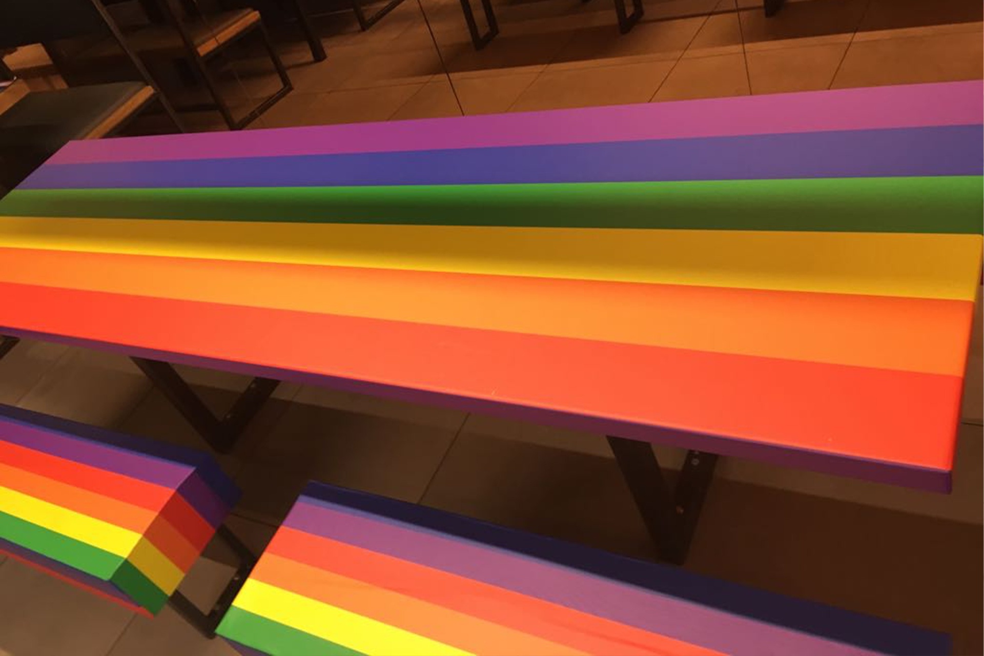 Pride-themed custom table wraps for events designed and applied by SP Design